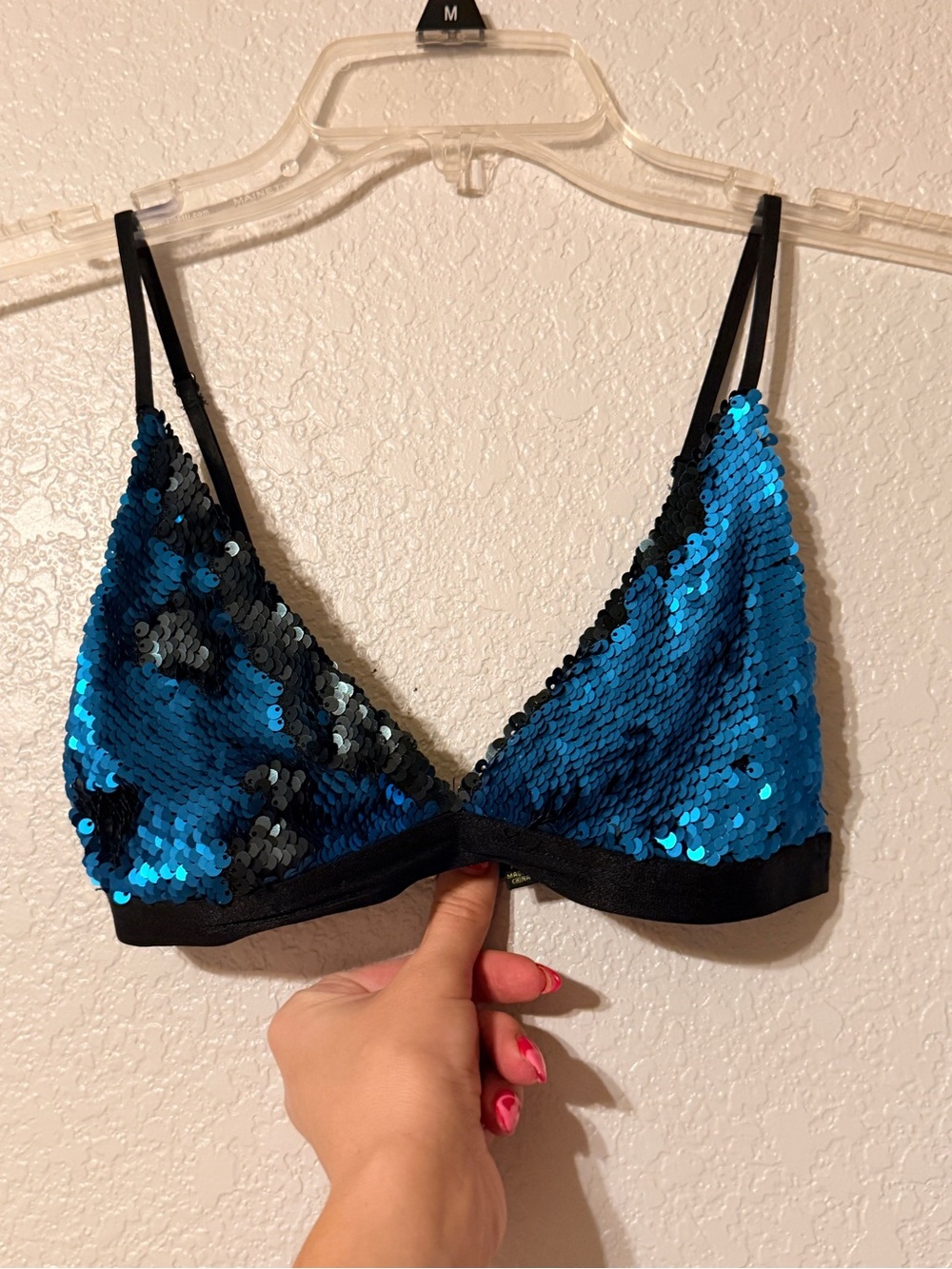 Club Exx Dolls Kill Blue Black Flip Sequin Rave Bralette Top M